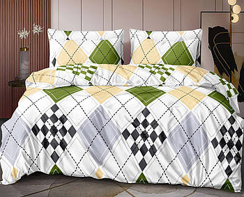 Постільна білизна Королева Ночі (Ранфорс) | Полуторний комплект | 50х70 | Різнокольорові ромби на білому
