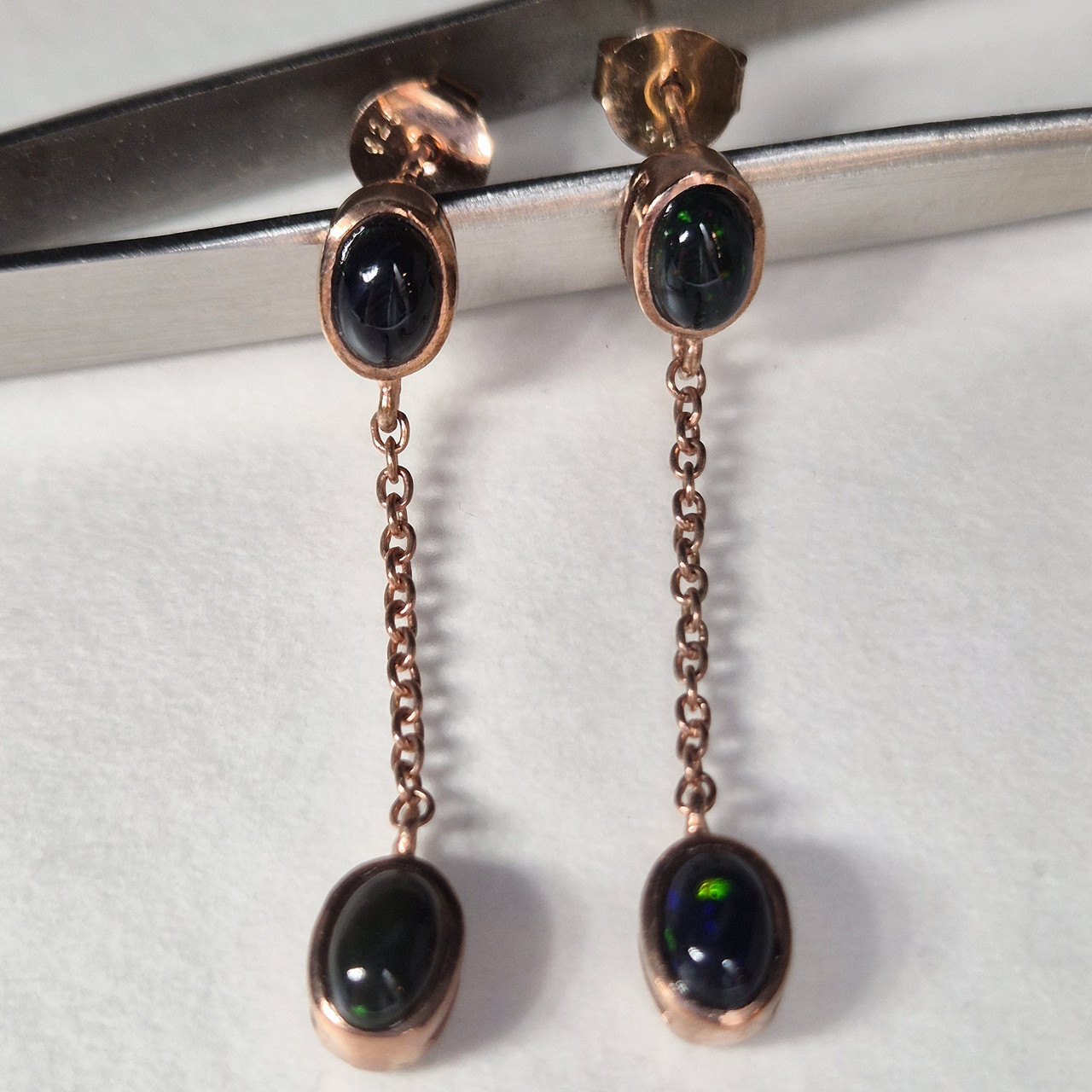 Сережки-пусети срібні з природними ефіопськими опалами, ручна робота, фото 1