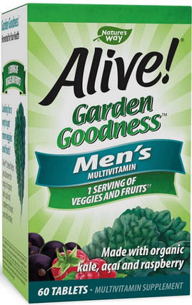 Мультивітаміни для чоловіків Nature's Way Alive! Garden Goodness Men's Ultra Multivitamin 60 таб, фото 1