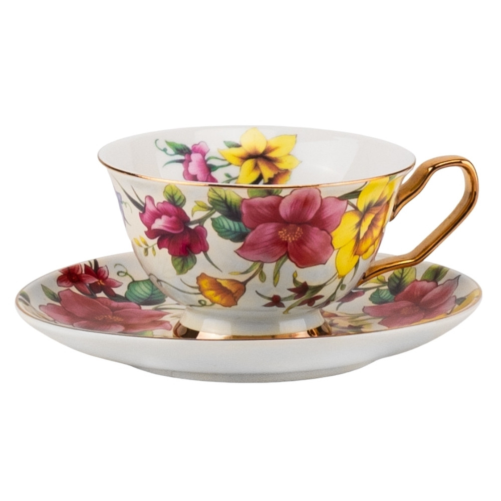 Керамічна чашка із блюдцем "Vintage Bloom" у вишуканому дизайні 200 мл, фото 1