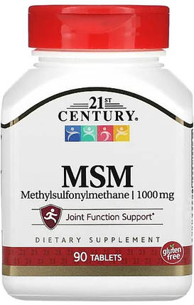 Метилсульфонілметан для суглобів 21st Century MSM 1000 mg 90 таб, фото 1