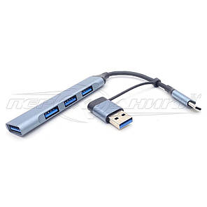 HUB міні Type-C + Usb 3.0 to 4-Port - USB 3.0+3*USB 2.0 (преміум), фото 1