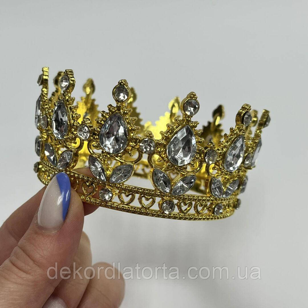 Корона  діадема золота світле з срібними камінцями для бенто тортика