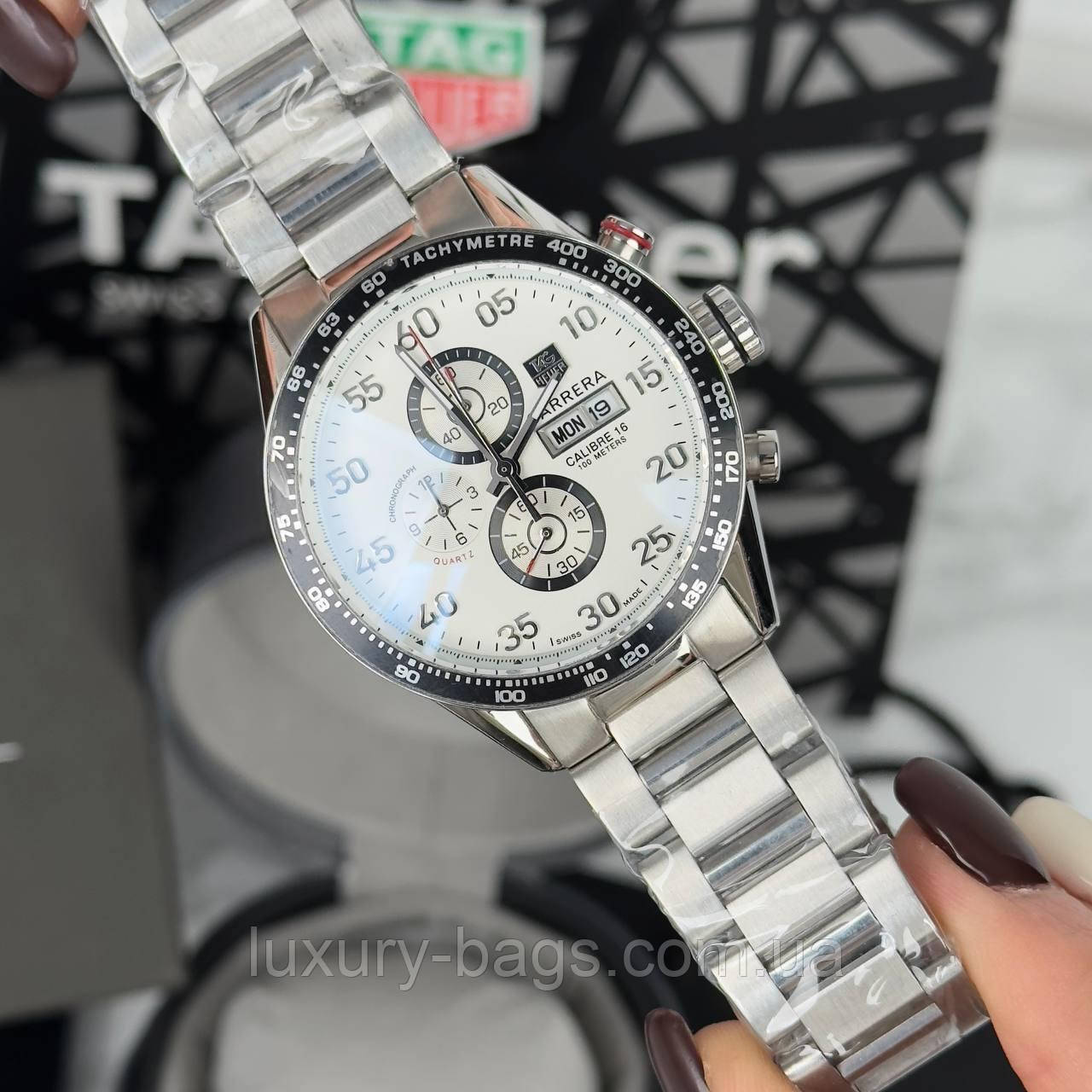 Стильний чоловічий наручний годинник Tag Heuer Carrera Silver-White, фото 1