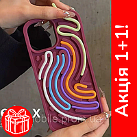 Чехол iPhone 14 Pro Max / 15 Pro Max / Sensory Activity / Протиударний силіконовий м'який / Високий борт / Бордовий хвилястий