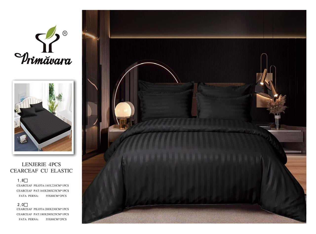 Постільна білизна Страйп-Сатин  Євро розмір простирадло на гумці 180*200+25см Висока якість, фото 1