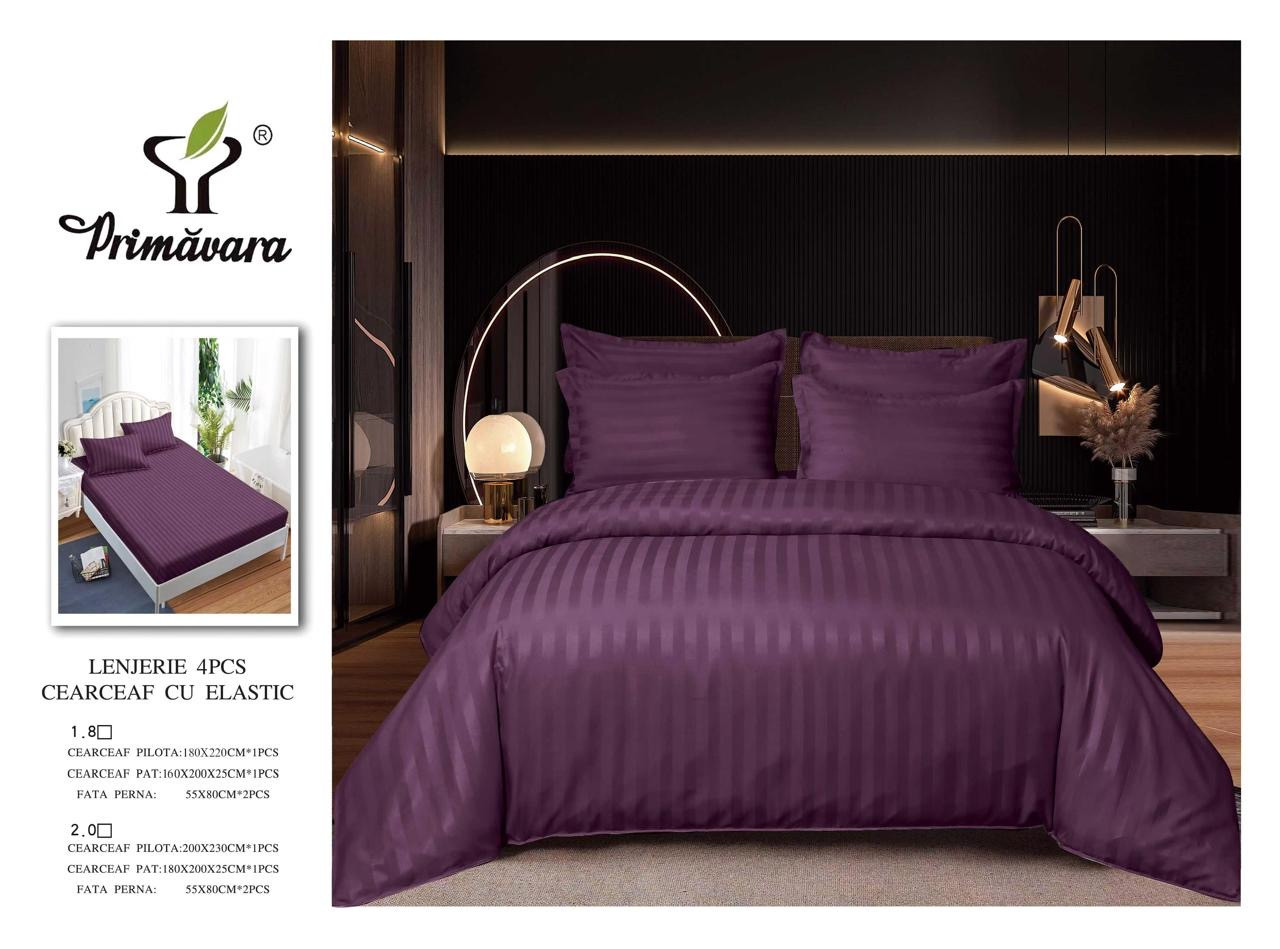 Постільна білизна Страйп-Сатин  Євро розмір простирадло на гумці 180*200+25см Висока якість, фото 1