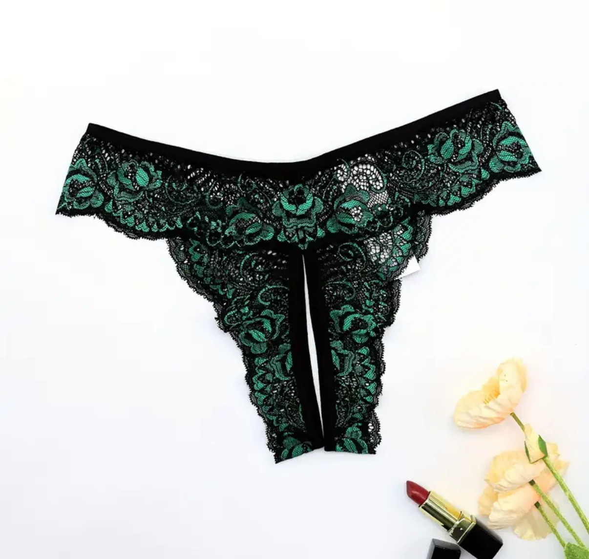 Ажурні трусики з доступом (зелений, р.XL)