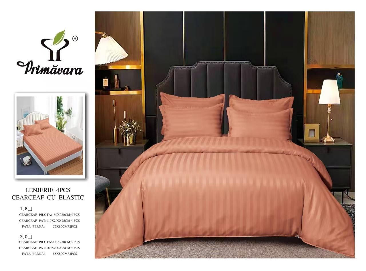 Постільна білизна Страйп-Сатин  Євро розмір простирадло на гумці 180*200+25см Висока якість, фото 1