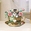 Алмазна мозаїка картина стразами за номерами кіт у чашці на підставці 19.5 х 17.7 см, фото 6