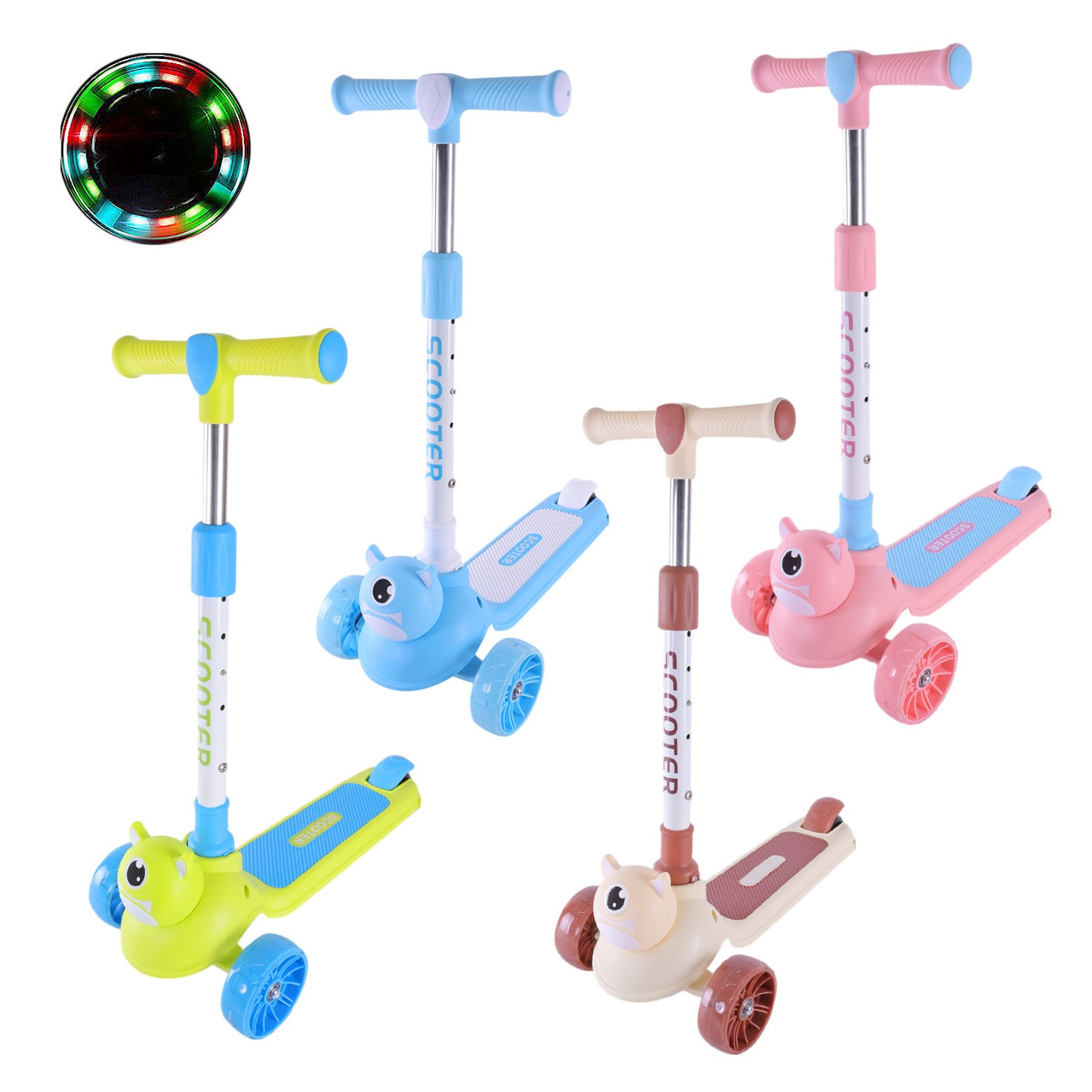 Самокат дитячий 3-х коліс  арт. SC25118 (10шт)   4 кольори, 2 колеса, PU світло, заднє пластик,складний у