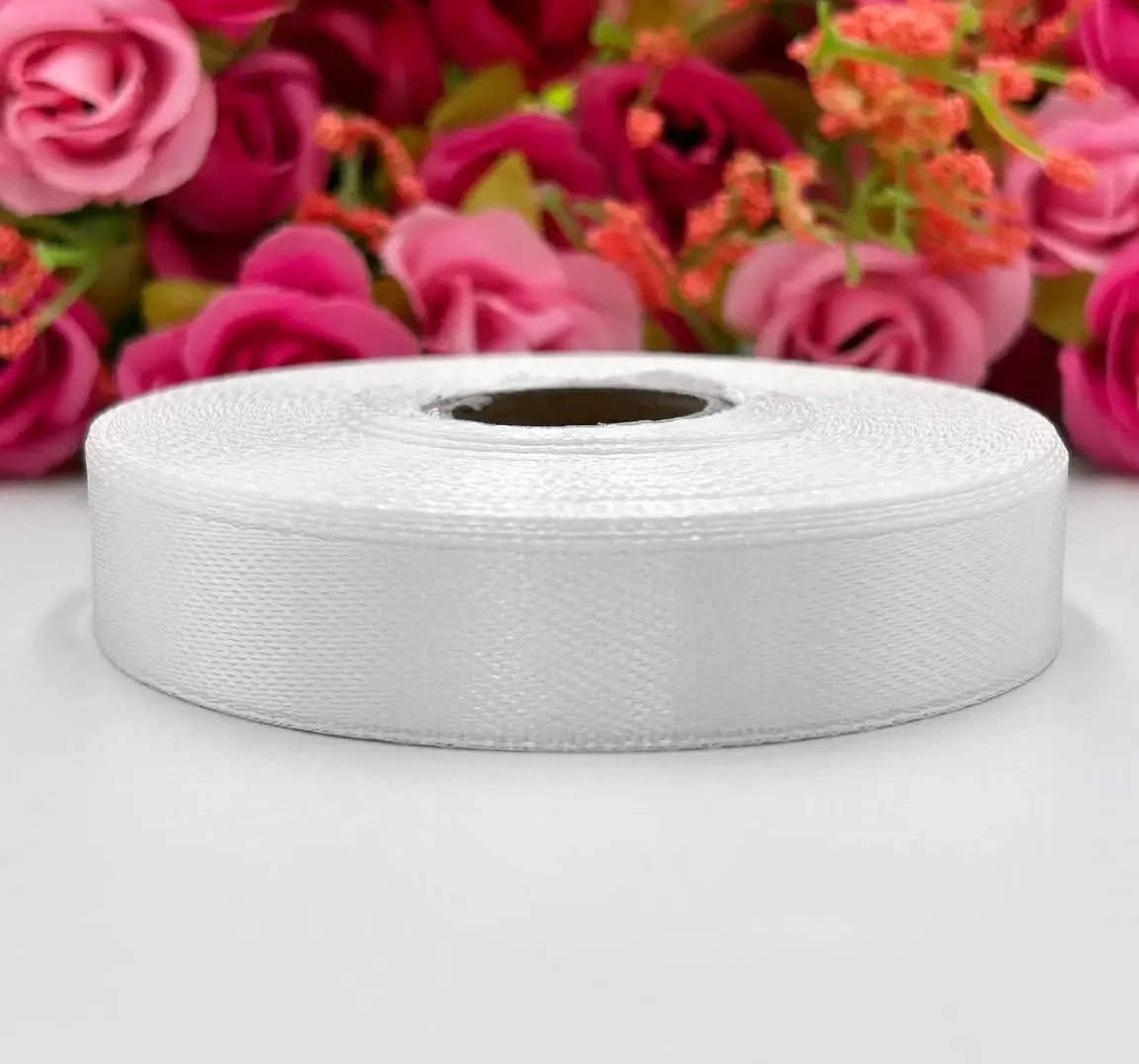Атласна стрічка для рукоділля - 1,2 см x 23 м / Білий, фото 1