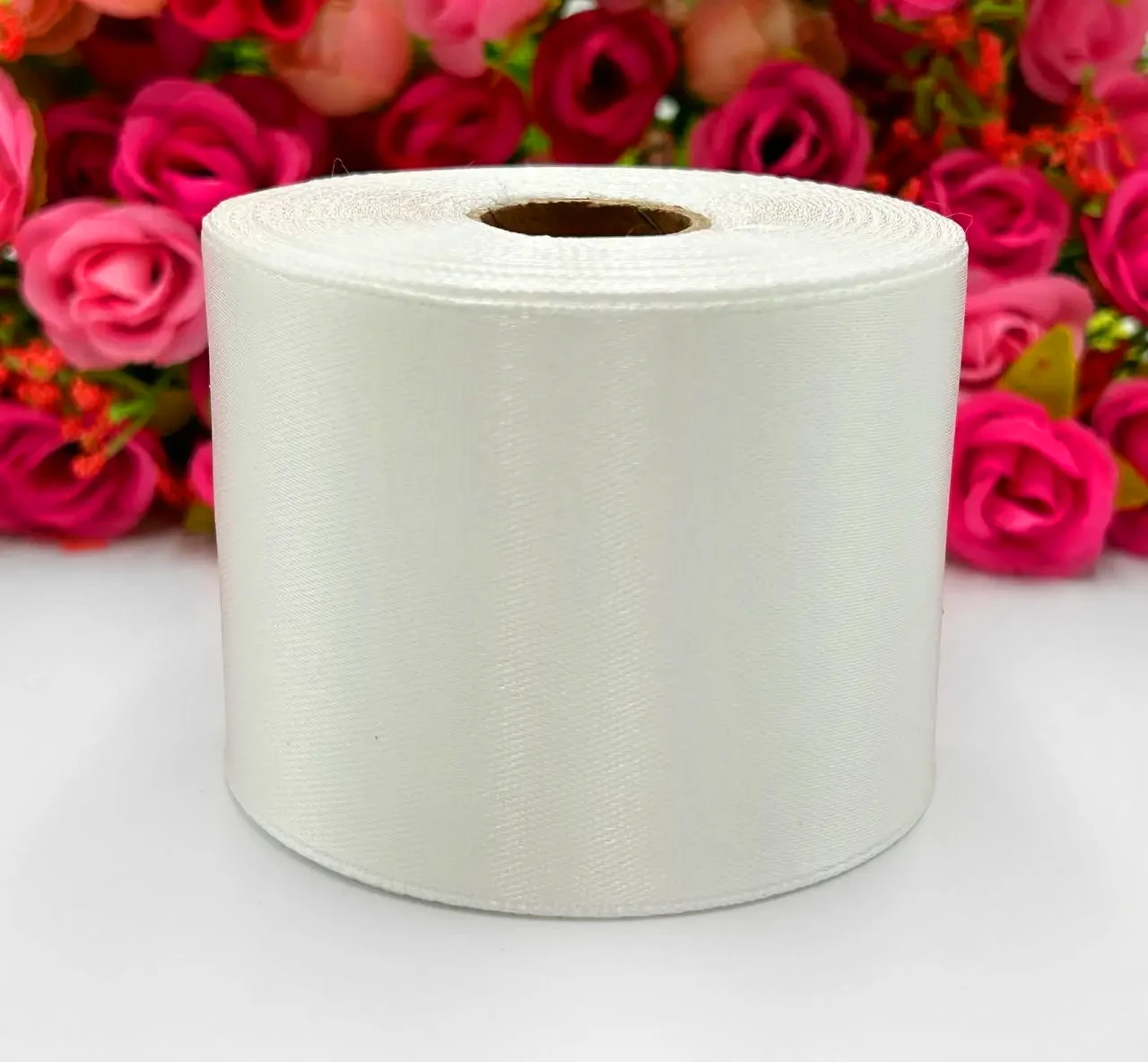 Атласна стрічка для рукоділля - 5 см x 23 м / Айворі, фото 1