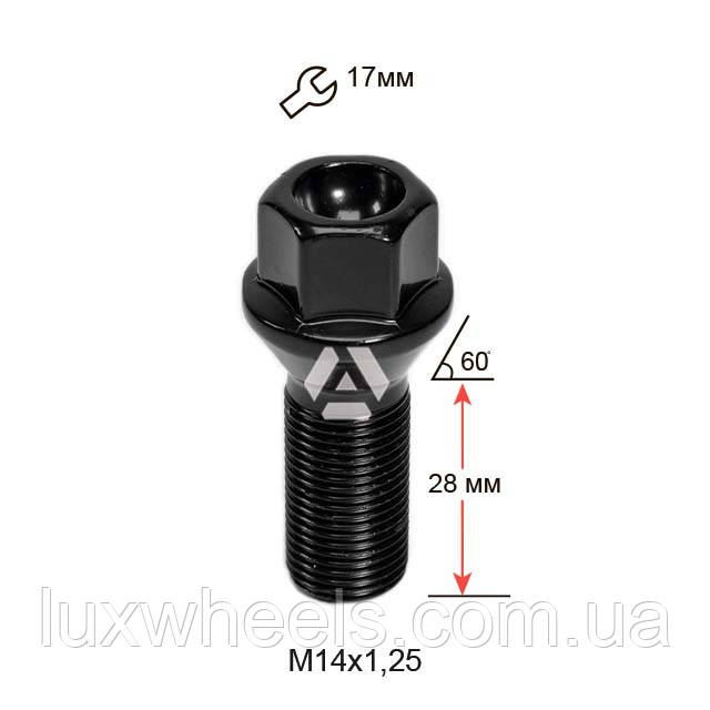 Болт колісний A177110 BK M14х1,25х28мм Конус (BMW, Mini) Чорний Ключ 17 мм