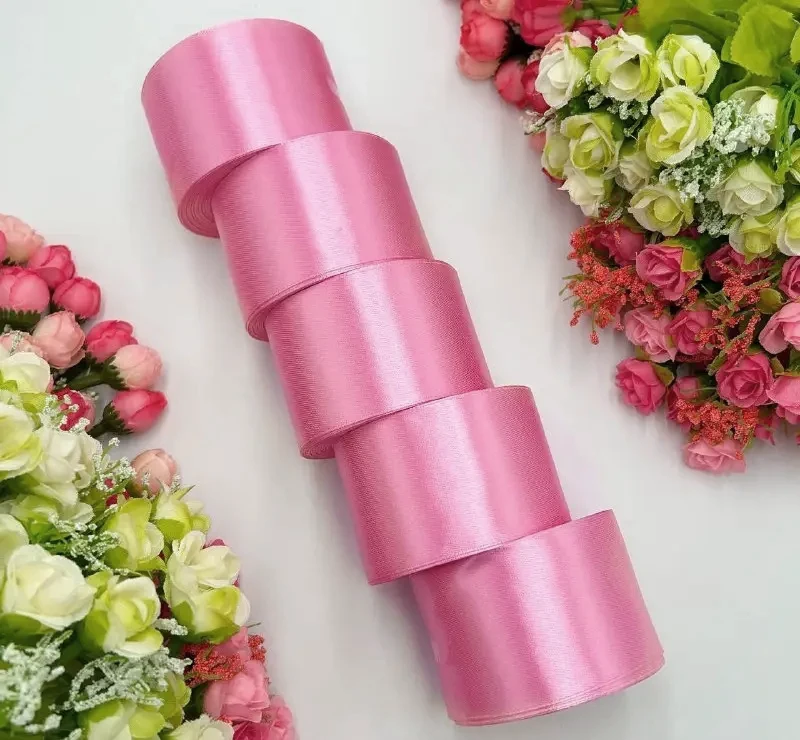 Атласна стрічка для рукоділля - 5 см x 23 м (опт, 5 рулонів)  / Рожева мрія, фото 1