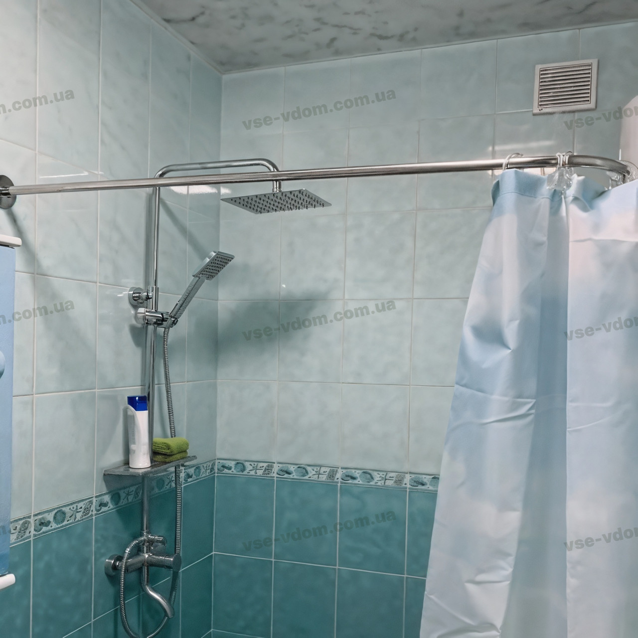 Карниз для ванної 120*70 см Г-подібний нержавіюча сталь