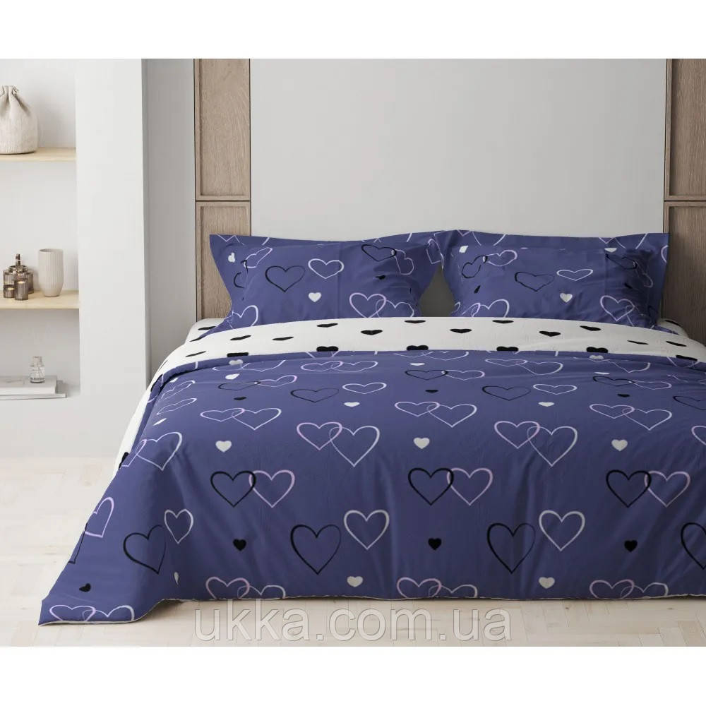 Постільна білизна євро Теп ранфорс NAVY BLUE LOVE