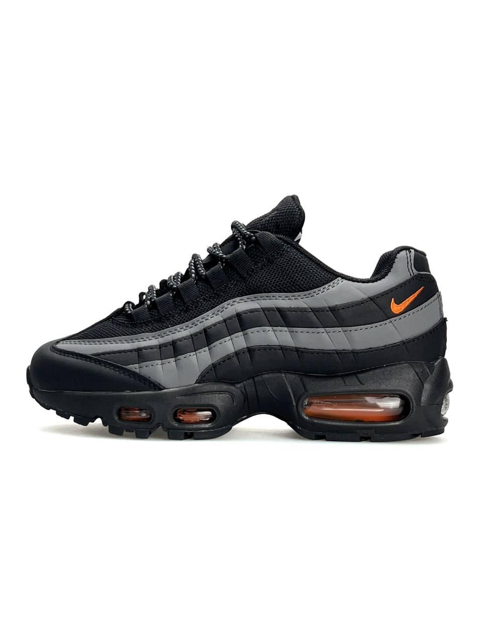 Жіночі кросівки шкіряні текстиль Nike Air Max 95 Black Grey Orange, кеди Найк шкіра текстильні 37