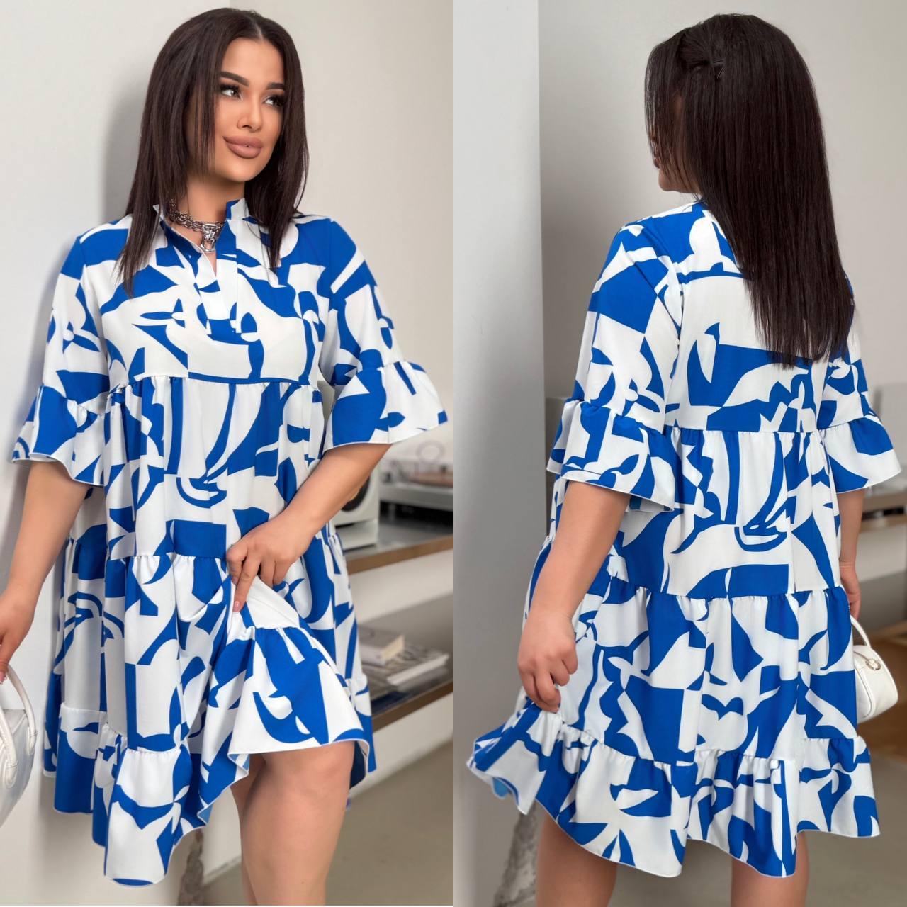 Сукня жіноча тендітна із софту з воланами у квітковий принт (Батал), фото 1