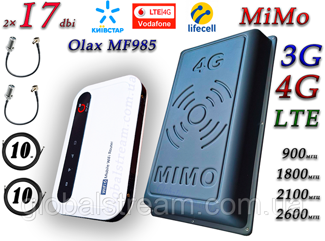 Повний комплект 4G WiFi Роутер Olax MF985 з акумулятором 3000 mAh + MiMo антена 2×17dbi