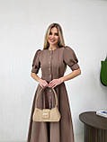 Кавове приталене плаття міді на ґудзиках рукав ліхтарик, фото 2
