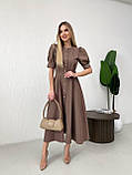 Кавове приталене плаття міді на ґудзиках рукав ліхтарик, фото 5