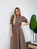 Кавове приталене плаття міді на ґудзиках рукав ліхтарик, фото 3