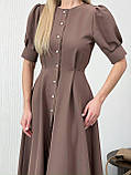 Кавове приталене плаття міді на ґудзиках рукав ліхтарик, фото 6