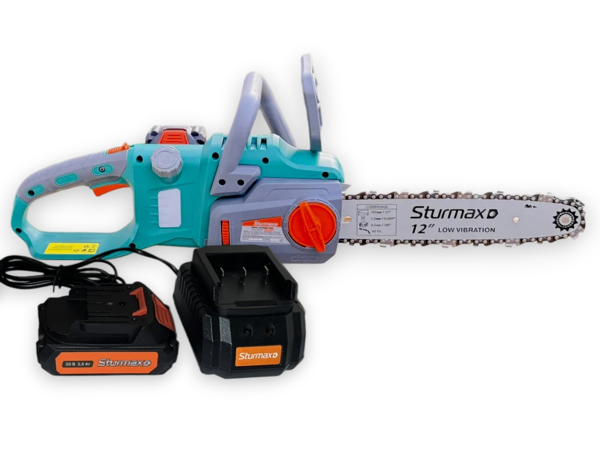 Акумуляторна Sturmax ланцюгова пилка 20В комплект акумулятор 2Аг та зарядне
