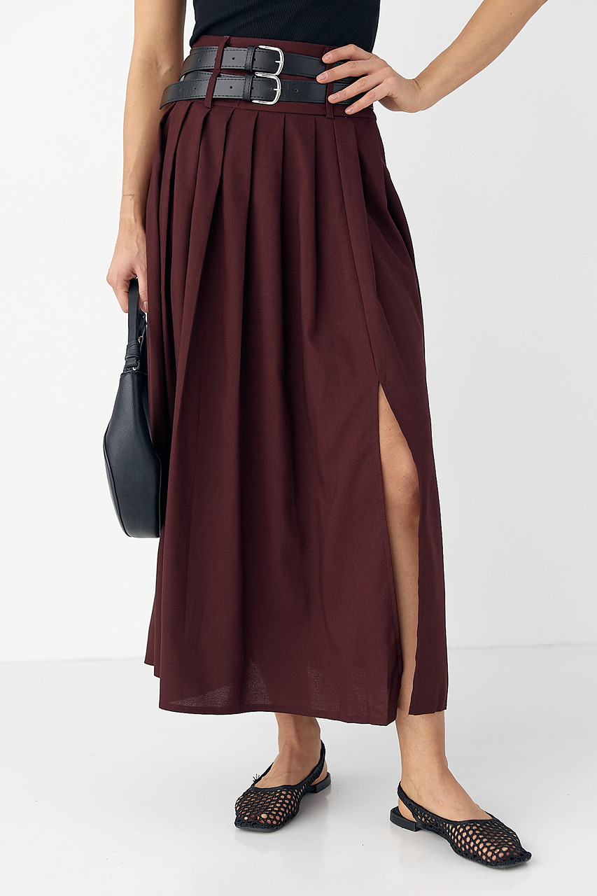 Мідіспідниця зі складками — бордо-колір, M (є розміри), фото 1