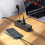 Мережевий зарядний пристрій подовжувач Hoco NS10 USB/ 3 Type-C PD 67 W 2 розетки 2m black, фото 2