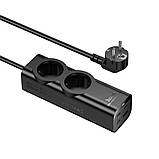 Мережевий зарядний пристрій подовжувач Hoco NS10 USB/ 3 Type-C PD 67 W 2 розетки 2m black, фото 5