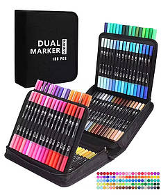 Набір двосторонніх акварельних маркерів на водній основі 100 шт в кейсі (17019)