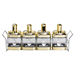 Набір банок для сипучих продуктів 4 штуки 350 мл скляні на металевій підставці HP-1336