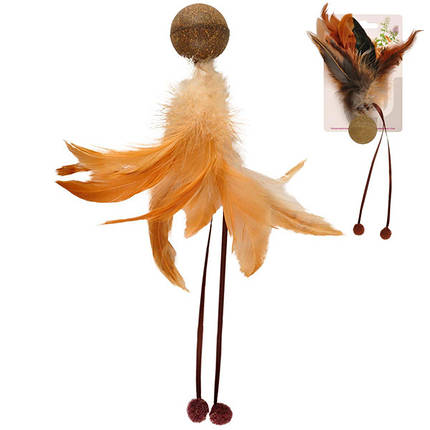 Іграшка для котів Flamingo Catnip Ball & Feather М'яч з пір'ям з котячою м’ятою 3.1 см, фото 1