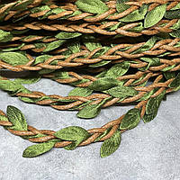 Шнур вощений - "Косичка" коричневий з зеленим листям, арт 017965, 1  метр , Коричневий