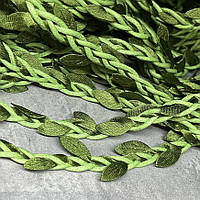 Шнур вощений - "Косичка" салатовий з зеленим листям, арт 017967, 1 метр, Салатовий
