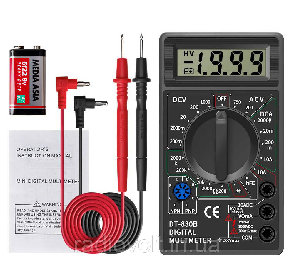 Тестер, Мультиметр DT830B цифровий з кроною
