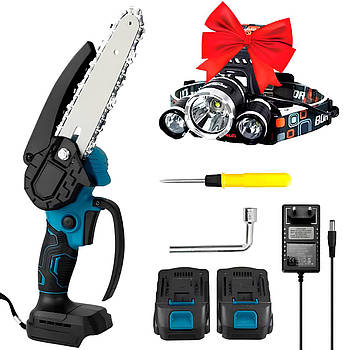 Акумуляторна ланцюгова пила + Подарунок Налобний ліхтар RJ-3000 / Міні пила на акумуляторі / Електропила