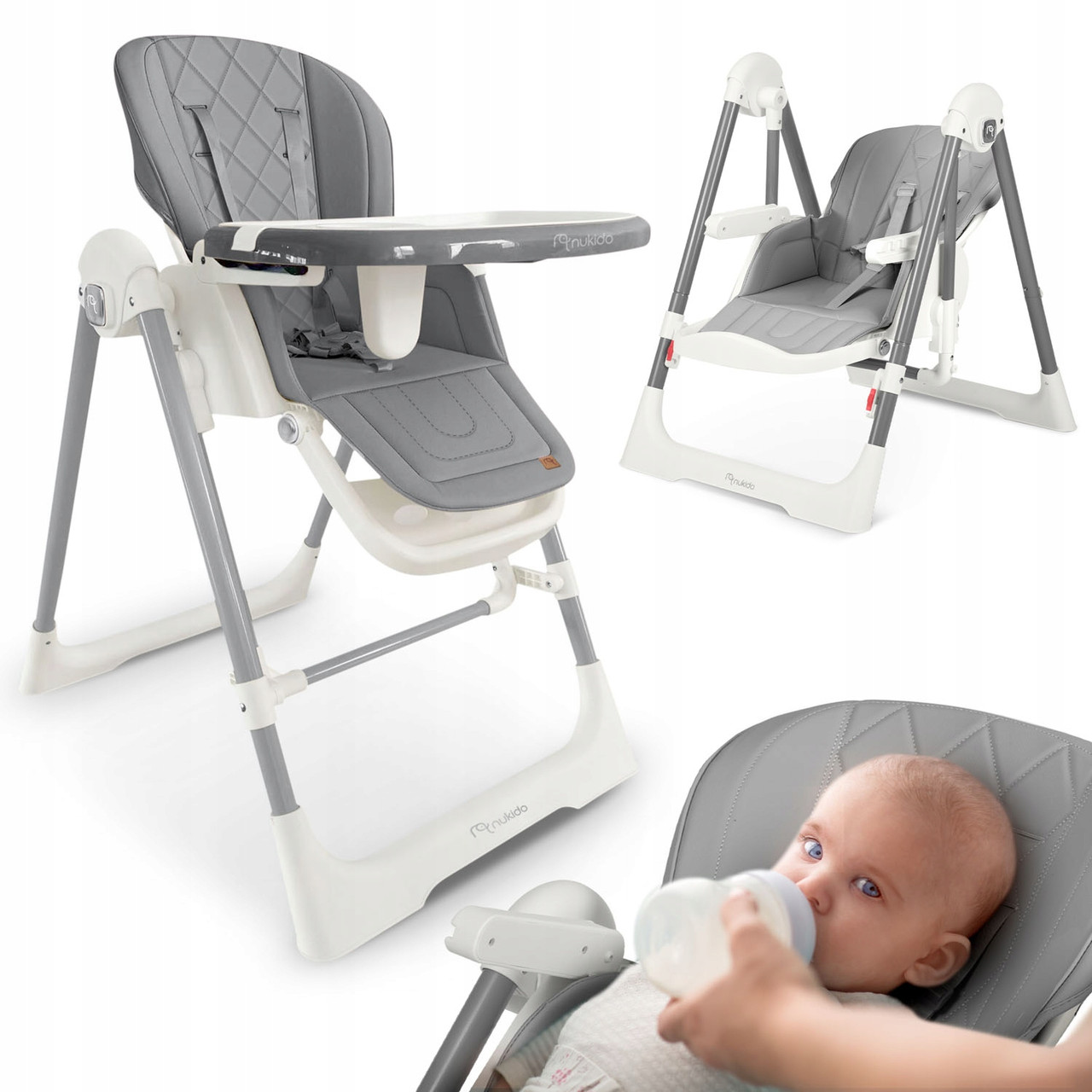 Стільчик для годування-качеля 3в1 Nukido Elite Gray  Польща