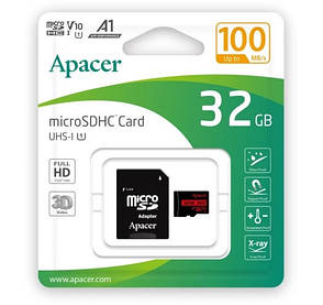 Карта пам'яті Apacer microSDHC UHS-I 32GB R100 V10 A1 + SD adapter, флешка пам'яті мікро sd + адаптер, фото 3