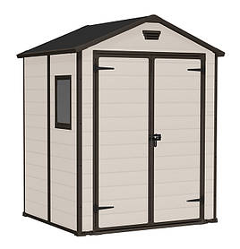 Сарай пластиковий Keter MANOR 6x8 DD для зберігання інвентарю інструментів, садовий будиночок, бежево-коричневий