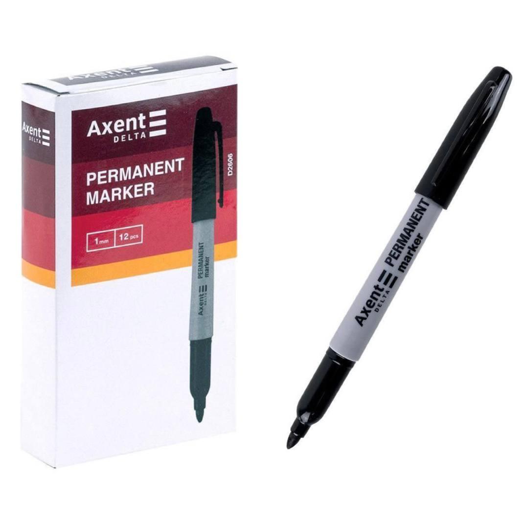 Маркер перманентний чорний 2 мм Axent D2606, фото 1