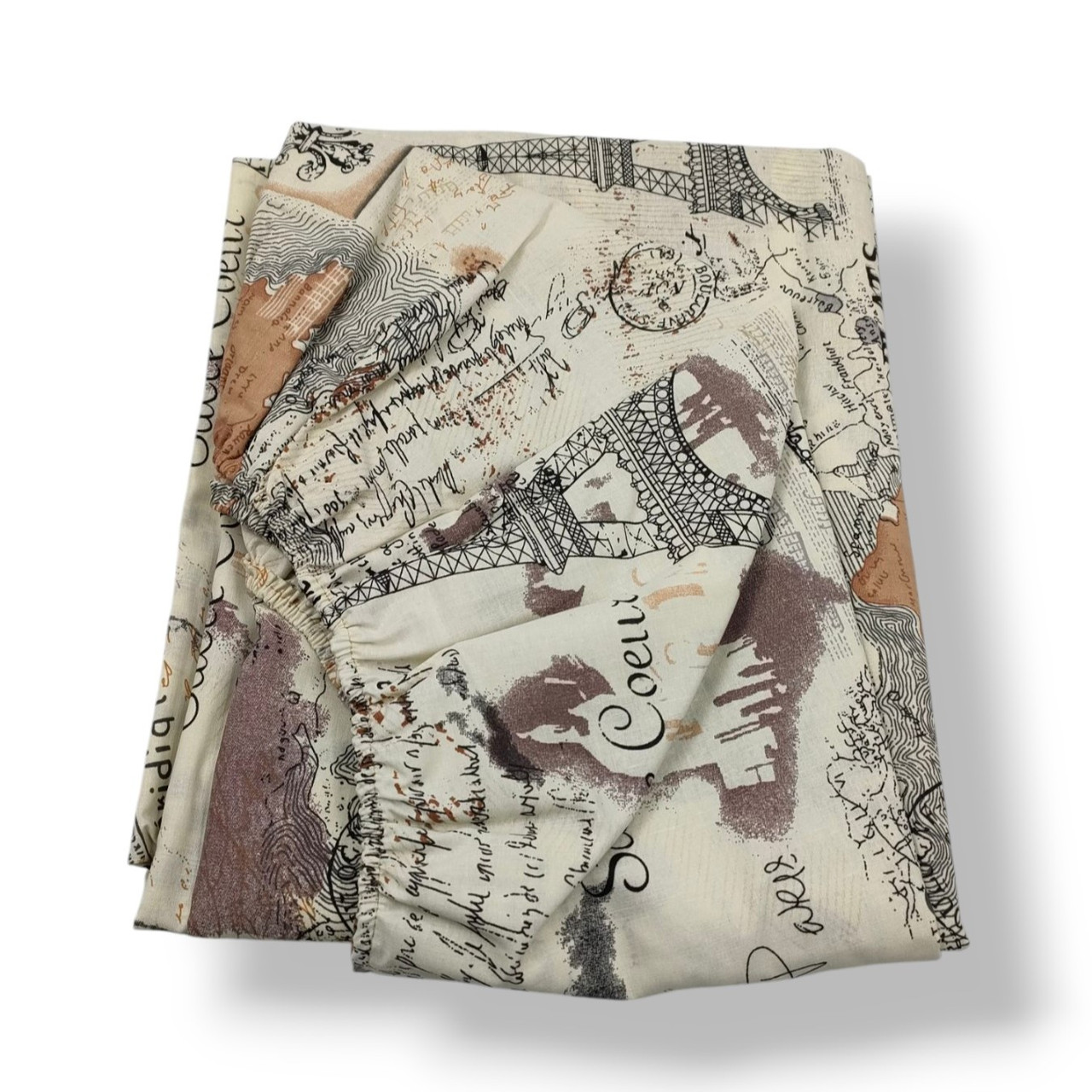 Простирадло на резинці двоспальне "Париж" | Бязь 160х200 см, фото 1