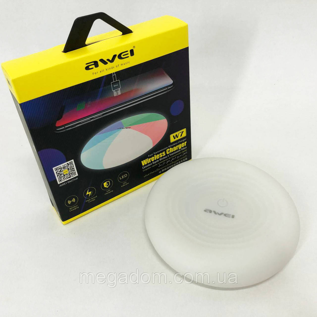 Бездротова зарядка з підсвічуванням 7 кольорів 10W 7 COLOR Awei W7 + IN-514 WIRELESS CHARGE