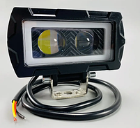 LED-фара прямокутна + DRL 2 led chip (об'ємна лінза) 10-80V жовтий і біле світло + кріплення, фото 3