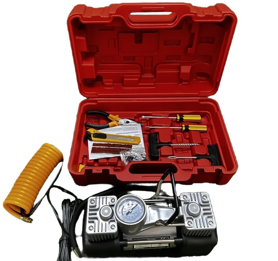 Двопоршневий автомобільний компресор з набором інструментів у кейсі 12V 30A 85л/хв, фото 1