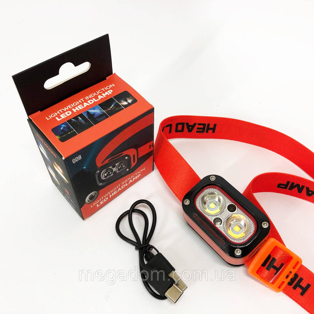 Надпотужний налобний ліхтар G08-2XPG(white+yellow)+LED(red), Ліхтар акумуляторний CB-472 для риболовлі