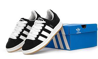 Жіночі кросівки Campus 00S Black White кеди Адідас Кампус чорно-білі замшеві