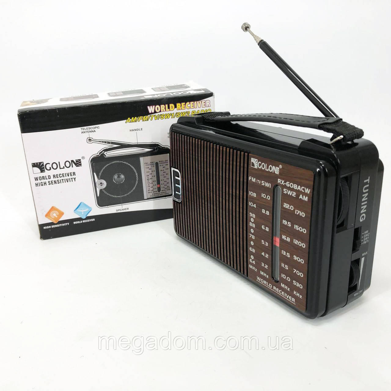 Радіоприймач GOLON RX-608 всехвильовий на батарейках + HS-482 підтримка USB/microSD/MP3/WMA